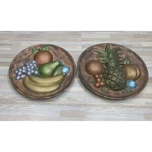 Wall Art MidCentury Modern 3D Fruit Set Of 2, Ceramic, 1966, Hand Painted, MCM
